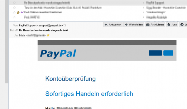 Paypal Fake Mail erkennen.